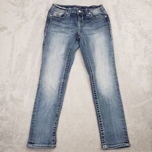 Vigoss Capri 4 (28) Heritage Fit Womens Blue Denim Jeans Embellished Embroidered
